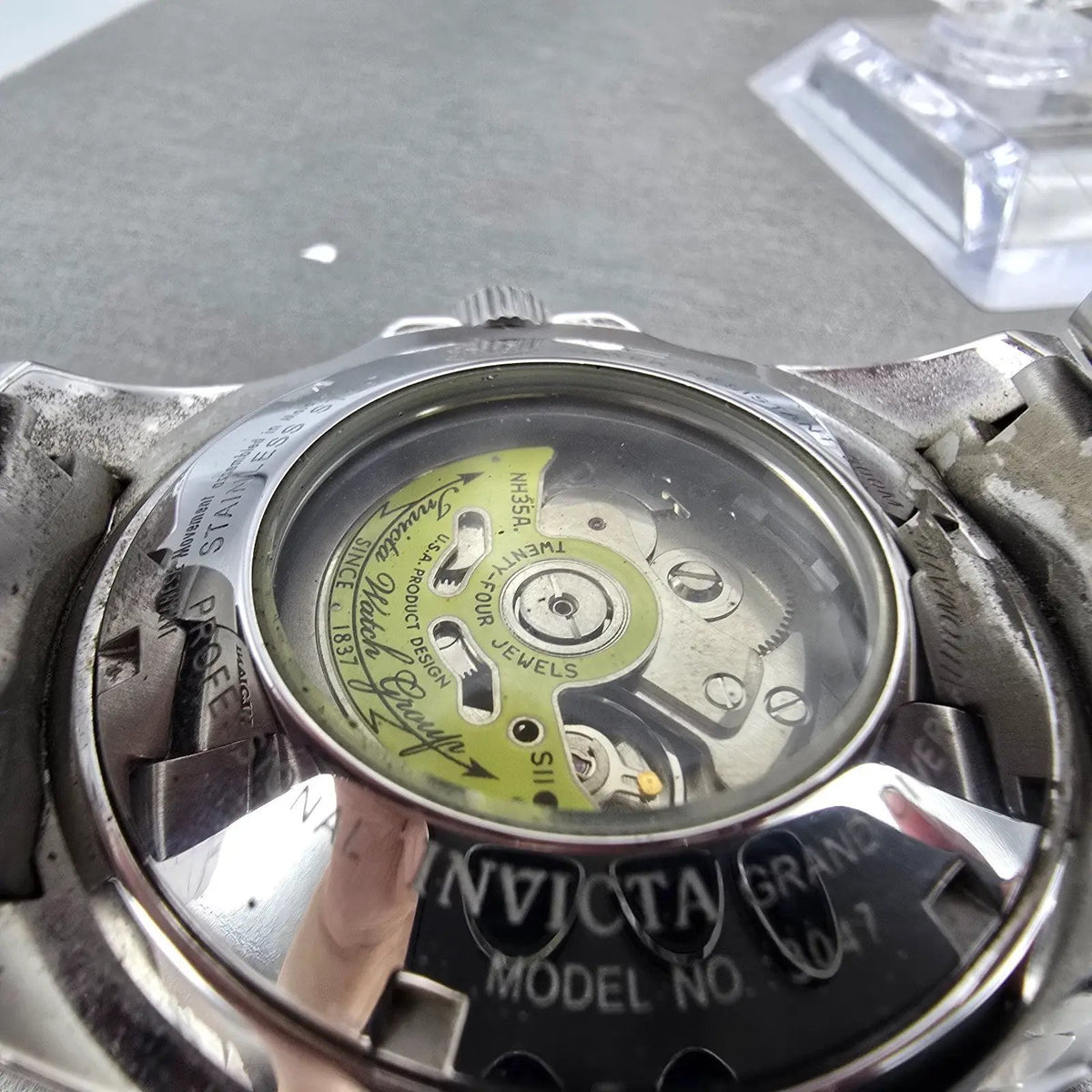 Invicta Grand Diver Automatic Watch Men 45mm Black Dial Steel Date 3047 Runs9