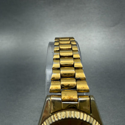 Seiko SQ Watch Women 25mm Gold Dial Gold Tone Daydate Round 2A23-0039 NewBat MG54
