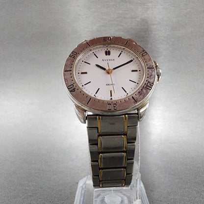 Seiko Avenue Watch Women 28mm White Dial Two Tone 1f21-0d10 New Battery