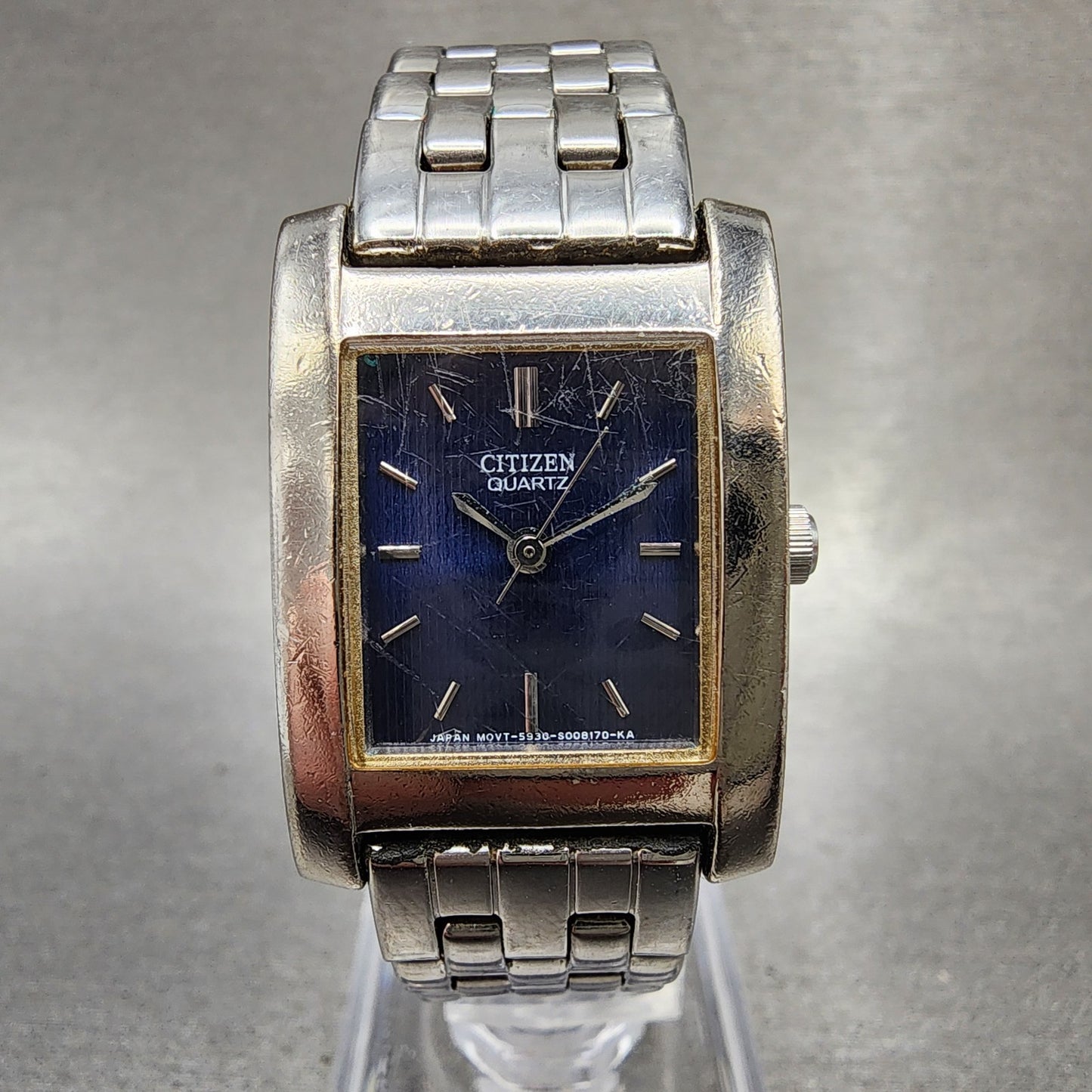 Citizen Tank Watch Women 21mm Blue Dial Silver Tone Rectangle New Battery0