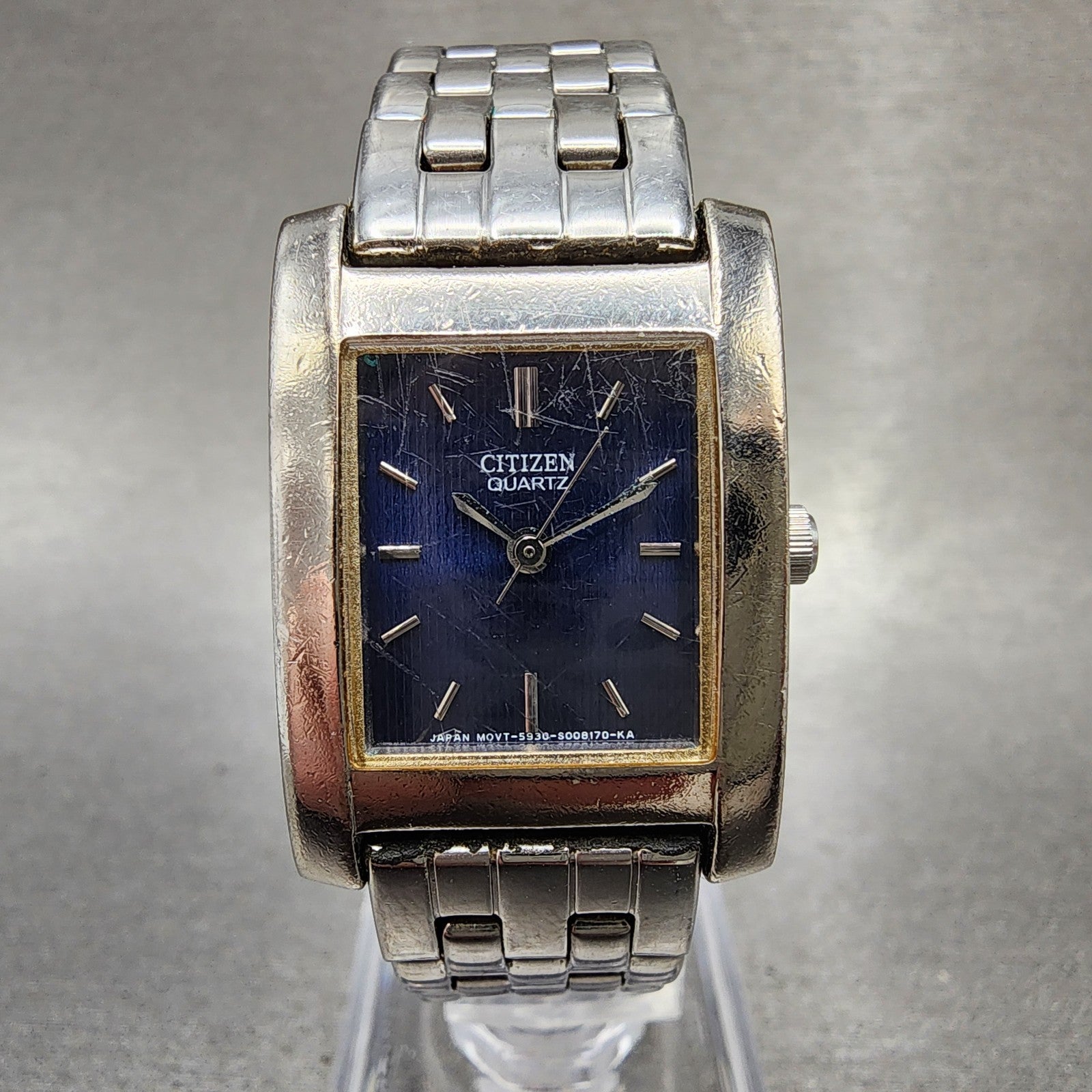 Citizen Tank Watch Women 21mm Blue Dial Silver Tone Rectangle New Battery0