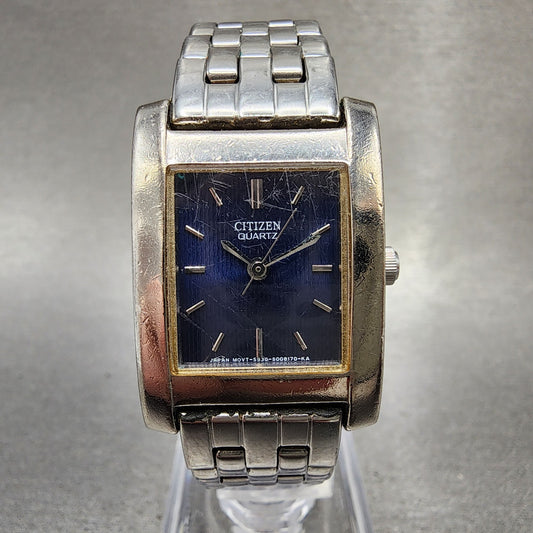 Citizen Tank Watch Women 21mm Blue Dial Silver Tone Rectangle New Battery0
