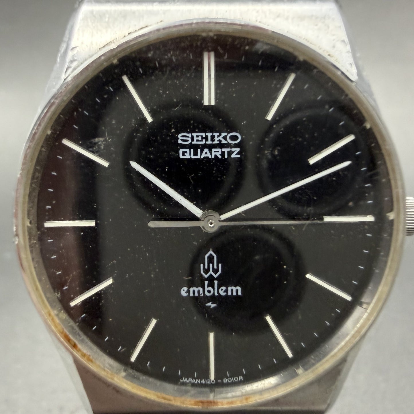 Seiko Emblem Watch Men 32mm Black Dial Silver Tone 4120-8010 New Battery1