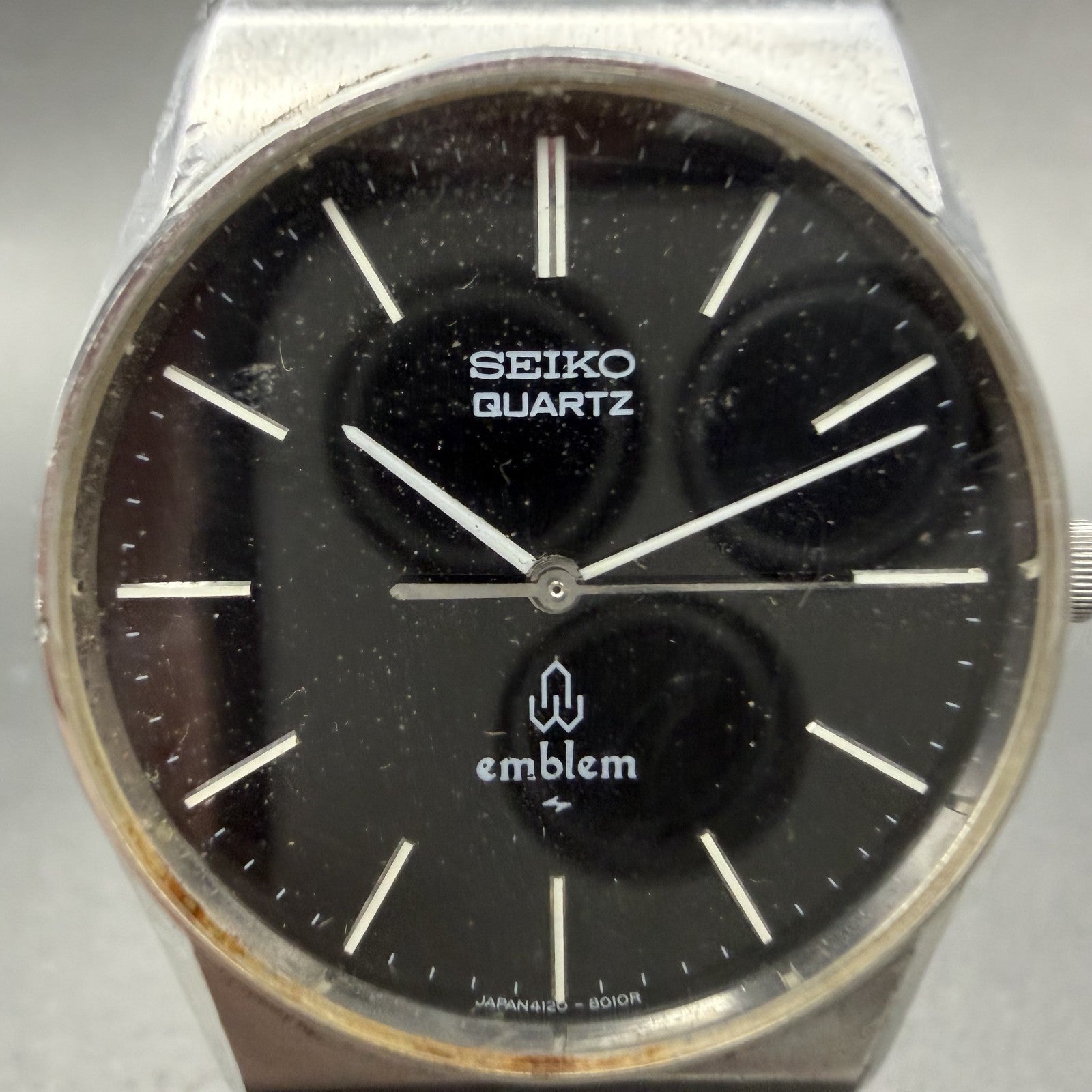 Seiko Emblem Watch Men 32mm Black Dial Silver Tone 4120-8010 New Battery1