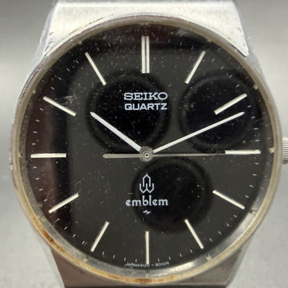 Seiko Emblem Watch Men 32mm Black Dial Silver Tone 4120-8010 New Battery1