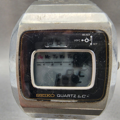 Seiko Digital Watch Men 37mm LCD Steel Daydate Rectangle 0114-0020 PARTS
