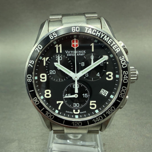 Victorinox Swiss Army Chrono Classic Watch Men 40mm Black Dial Steel Date NewBat0