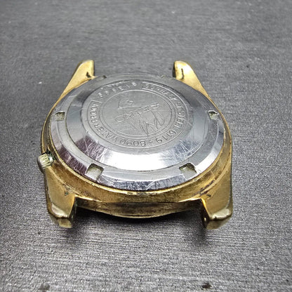 Seiko 5 Automatic Watch men Silver Dial Gold Tone Daydate 6119-8090 PARTS VTG9