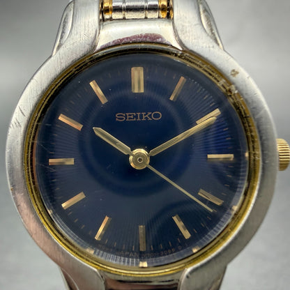 Seiko Watch Women 24mm Blue Dial Two Tone Round V701-2D60 New Battery Vintage1
