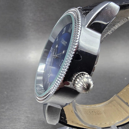 Stauer Urban Watch Men 43mm Blue Dial Silver Tone Date Leather 28997 New battery2