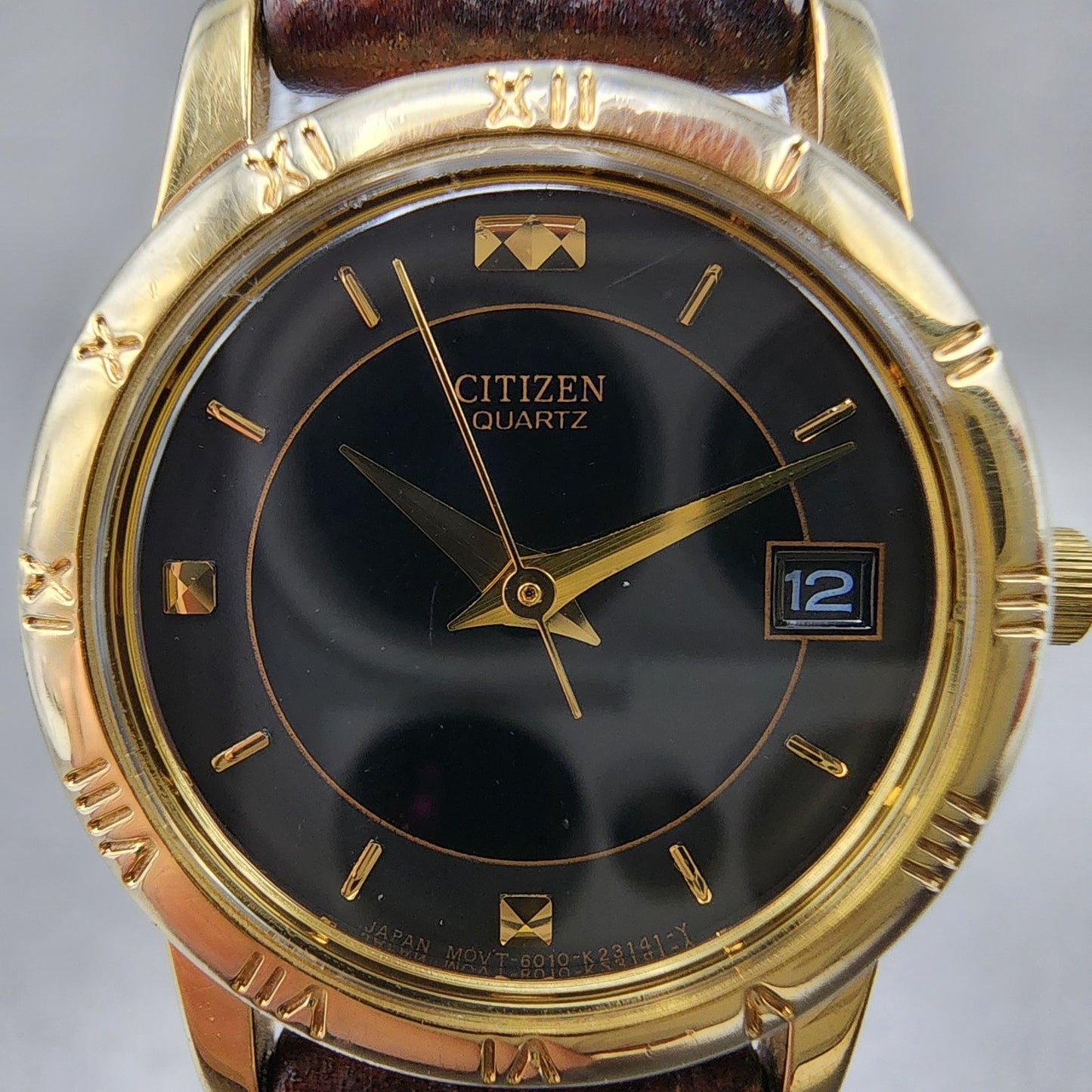 Citizen Watch Women 24mm Black Dial Gold Tone Date 6010K06878 New Battery1