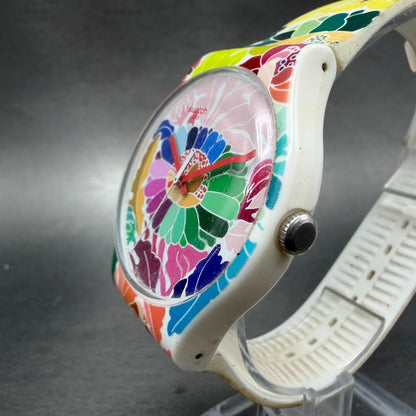 Swatch Flowerfool Watch Men 41mm Floral Dial White SUOW126 Daydate New Battery2
