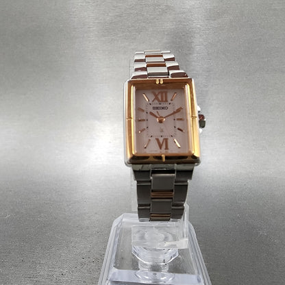 Seiko Solar Tank Watch Women 18mm White Dial Two Tone Rectangle Lukia RunsB5