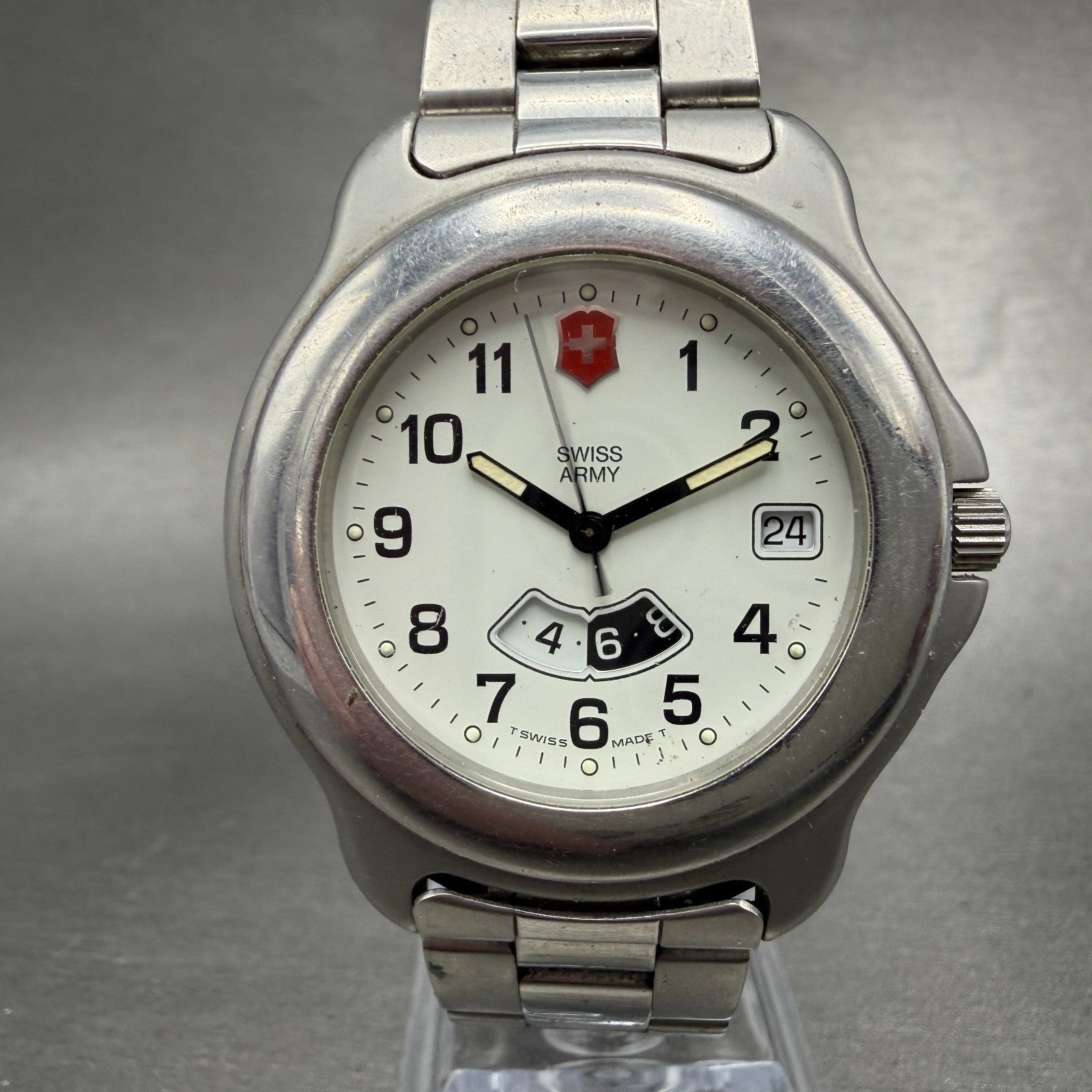Victorinox Swiss Army Officer Dual Time Watch Men 40mm White Dial Silver Date0