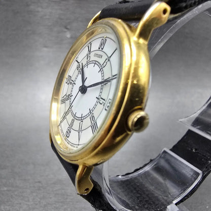 Citizen Watch Men 32mm White Dial Gold Tone Round 6030-S04565 New Battery VTG2