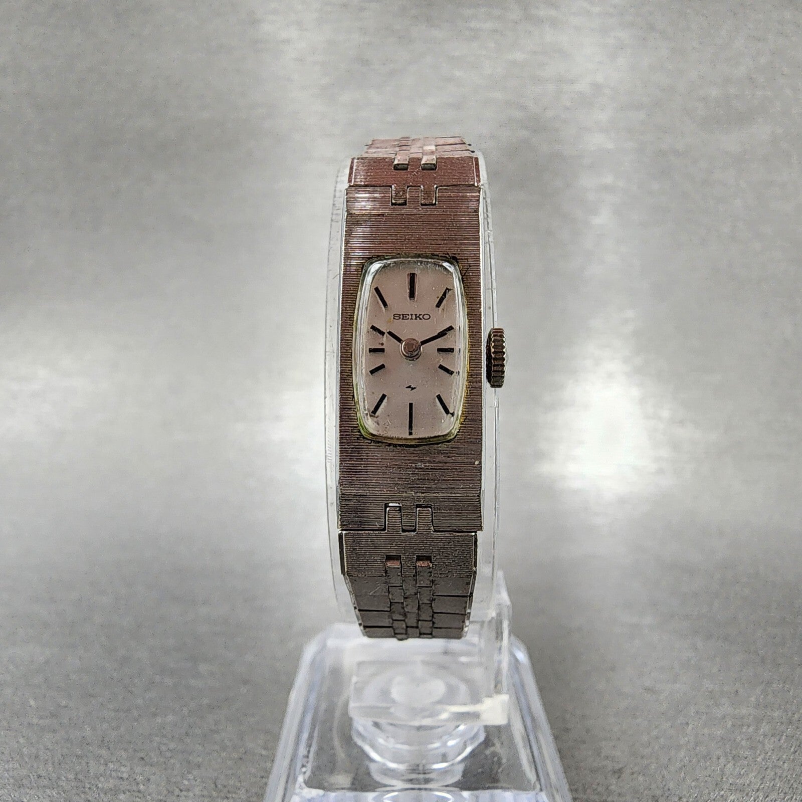 Seiko Tank Watch Women 12mm Silver Dial Silver Tone Rectangle Manual Wind Runs5