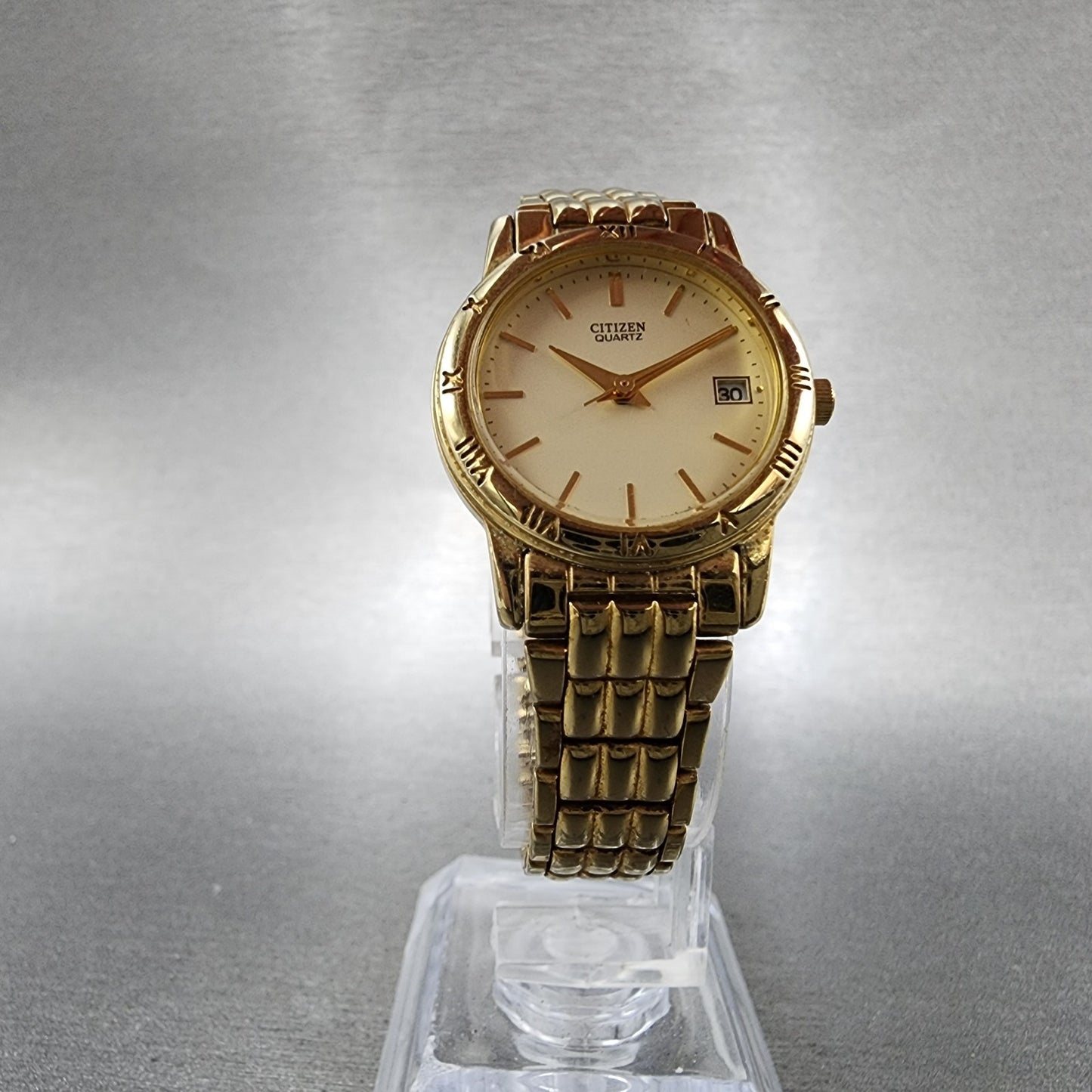 Citizen Watch Women 24mm Cream Dial Gold Tone Date Round 1012K13131 New Battery5