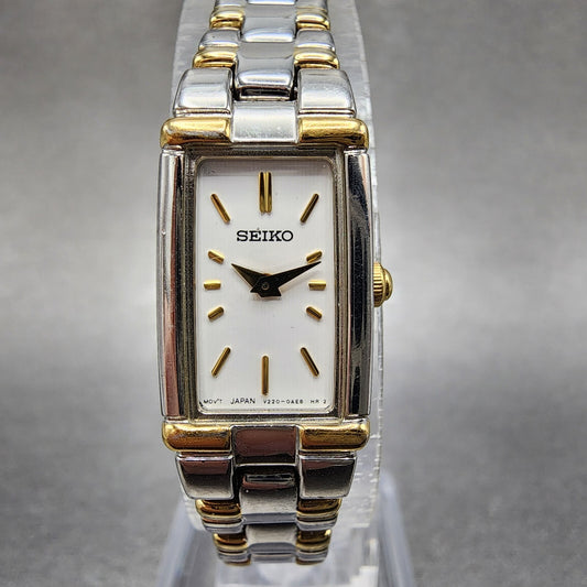 Seiko Tank Watch Women 13mm White Dial two Tone Rectangle V2200ab0 New Battery0