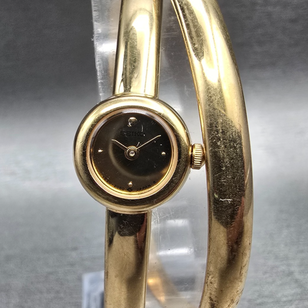 Seiko Watch Women 13mm Gold Dial Gold Tone Bangle 1E20-0660 New Battery0