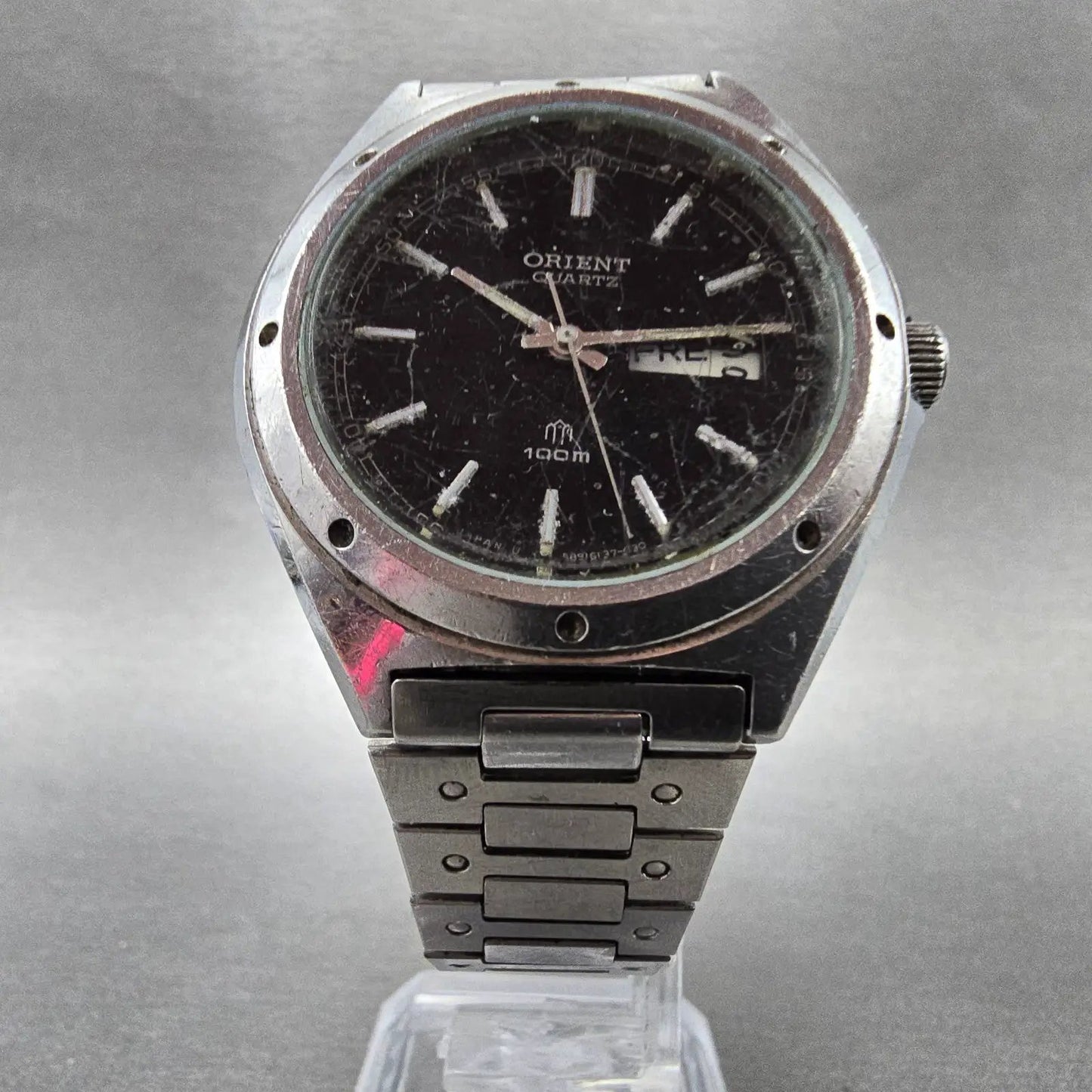 Orient Watch Men 38mm Black Dial Silver Tone Daydate Round 589613-70 READ NewBat5