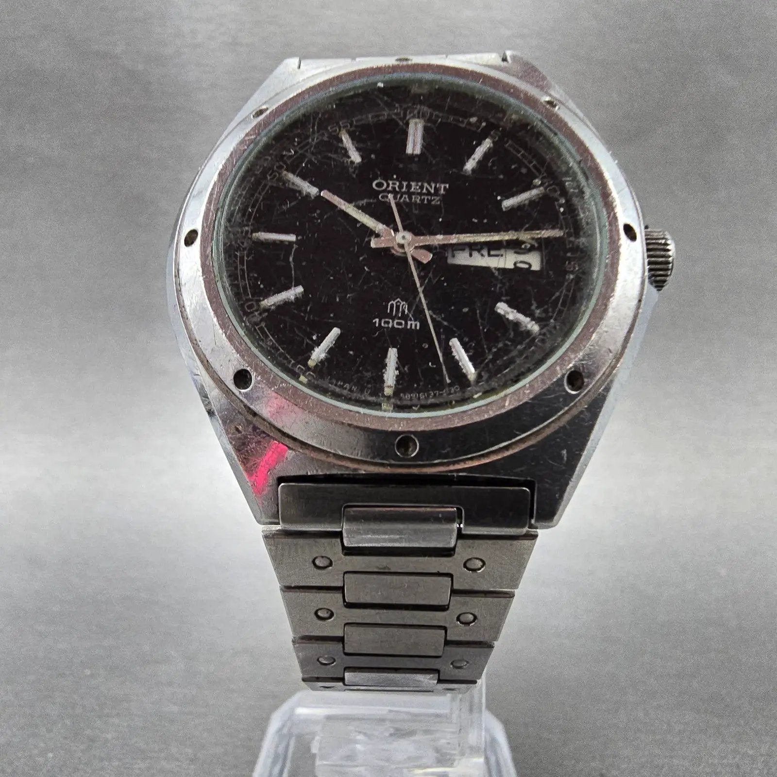 Orient Watch Men 38mm Black Dial Silver Tone Daydate Round 589613-70 READ NewBat5