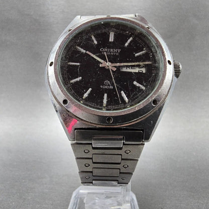 Orient Watch Men 38mm Black Dial Silver Tone Daydate Round 589613-70 READ NewBat5