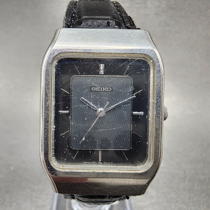 VTG Seiko Tank Watch Women 25mm Black Dial Silver Tone Rectangle 5P315020 PARTS0