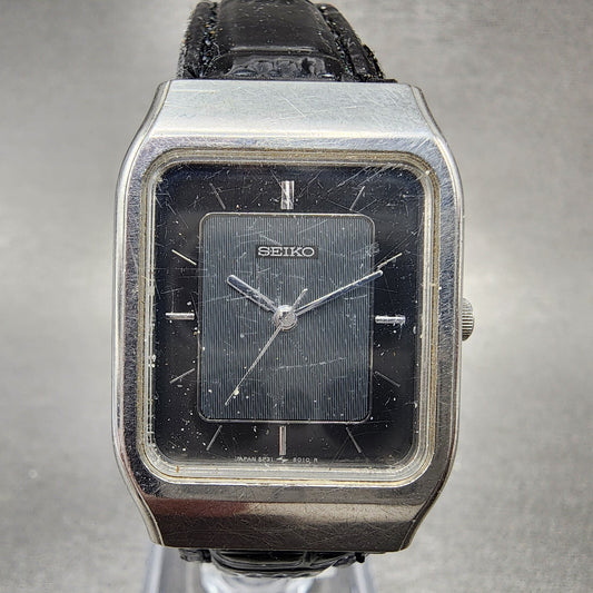 VTG Seiko Tank Watch Women 25mm Black Dial Silver Tone Rectangle 5P315020 PARTS0