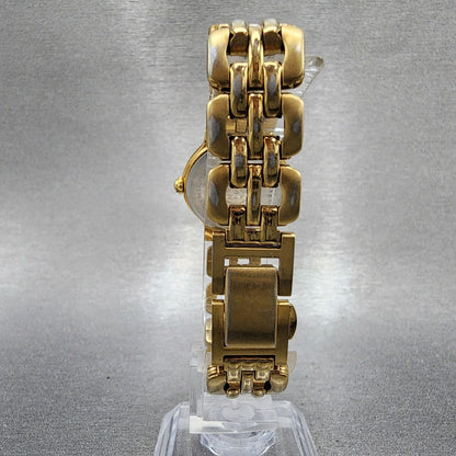 Seiko SQ 50 Watch Women 25mm White Dial Gold Tone Date Round 7N826C53 New Batt7
