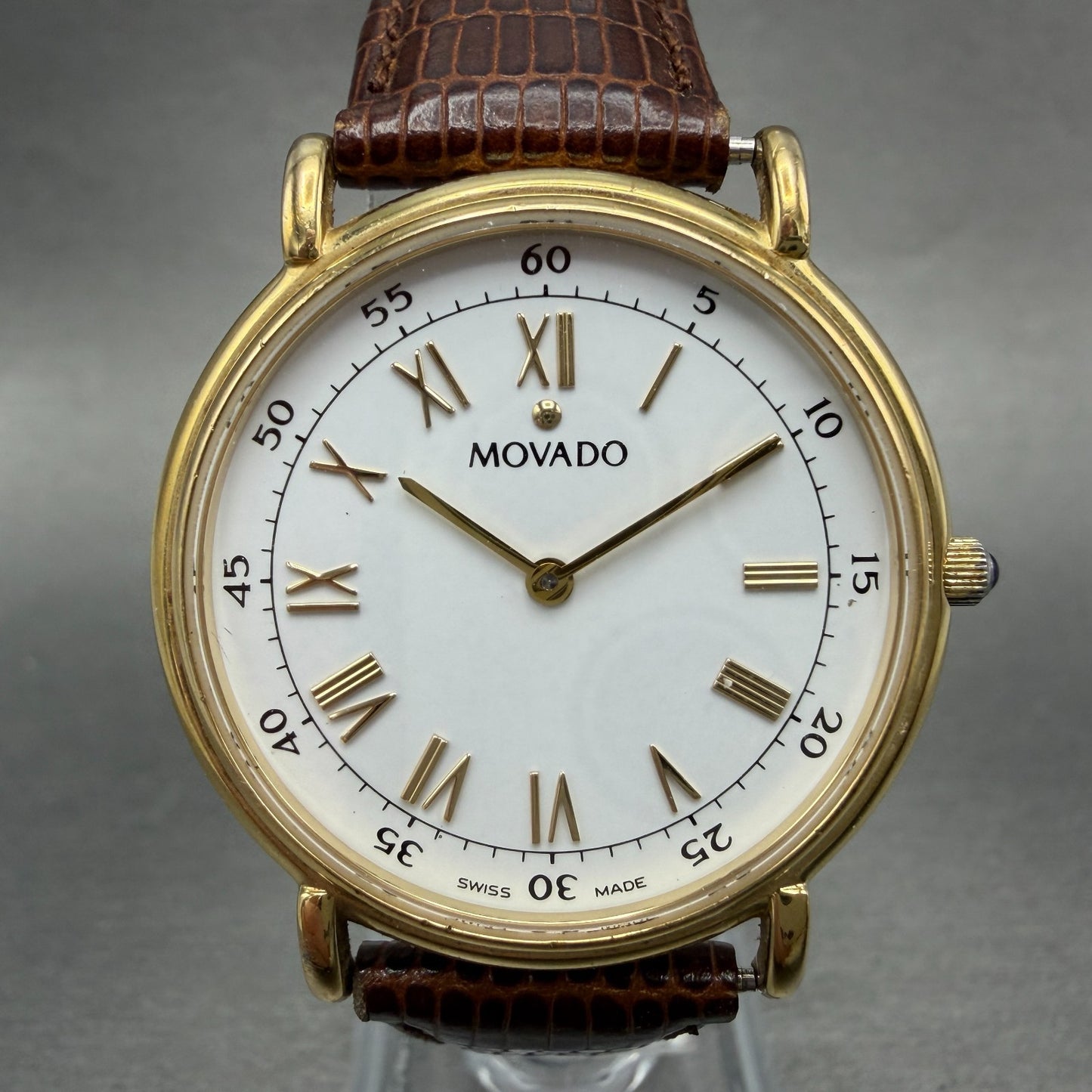 Movado Watch Men 34mm White Dial Gold Tone Round 87 E4 0885 New Battery0