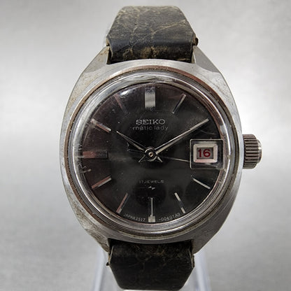 Seiko Matic Lady Watch Women 23mm Black Dial Silver Tone Automatic 251702101