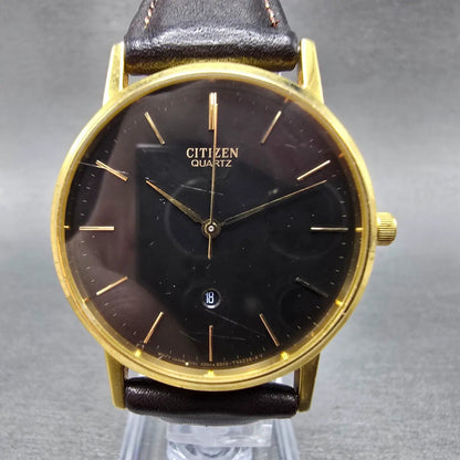 Citizen Watch Men 33mm Black Dial Gold Tone Date Round 6010-847971 New Battery0