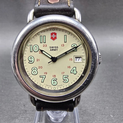 Victorinox Swiss Army Cavalry Watch Men 37mm Cream Dial Silver Tone Date PART LP0