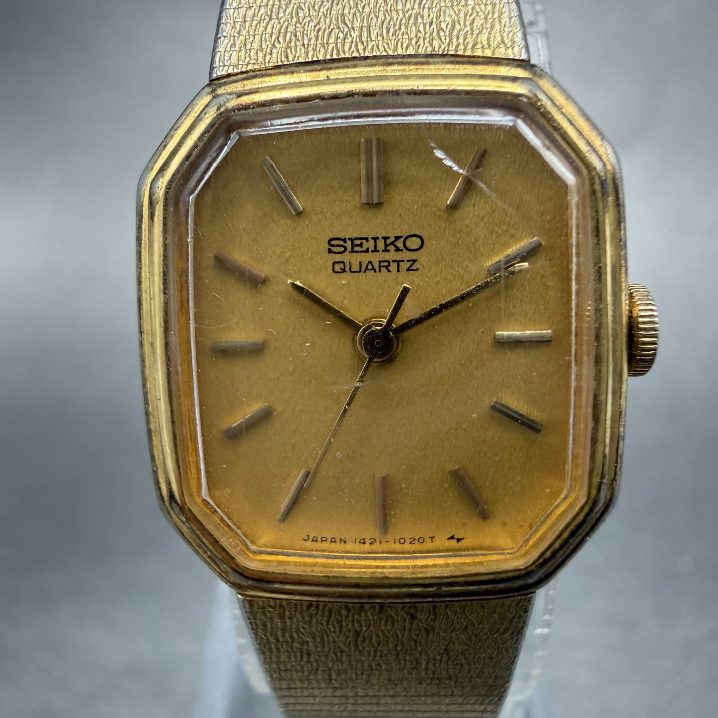 Seiko Watch Women 20mm Champagne Dial Gold Tone Octagon 1421-5619 New Battery1