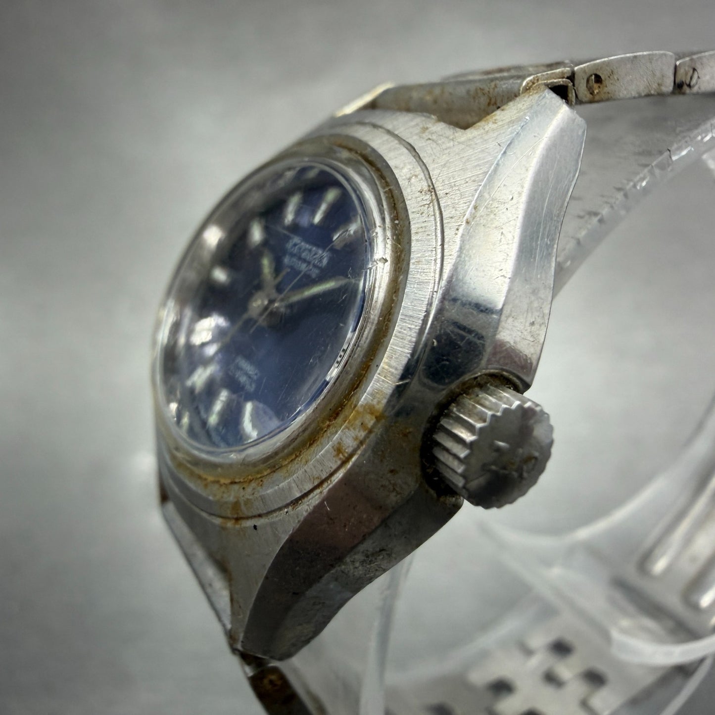 Citizen Automatic Watch Women 26mm Blue Dial Silver Tone Date 4-0690672 Runs2