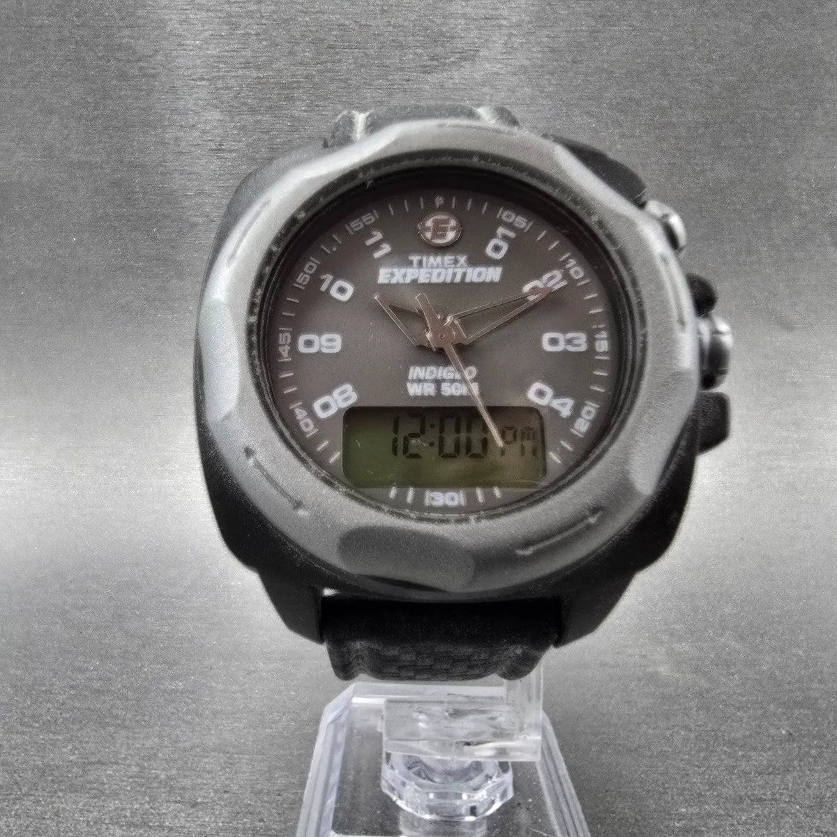 Timex Expedition Watch Men 41mm Gray Dial Black Analog Digital Alarm Chrono Runs5