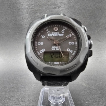 Timex Expedition Watch Men 41mm Gray Dial Black Analog Digital Alarm Chrono Runs5