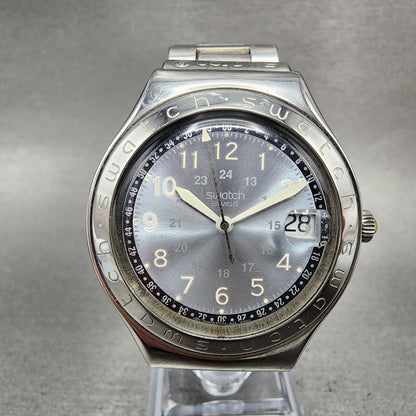 Swatch Irony Happy Joe Watch Men 37mm Gray Dial Steel Date Round New Battery CB20