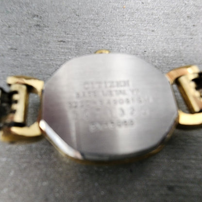 Citizen Seven Watch Women 17mm Black Dial Gold Tone Square 3220-949081 New Batt