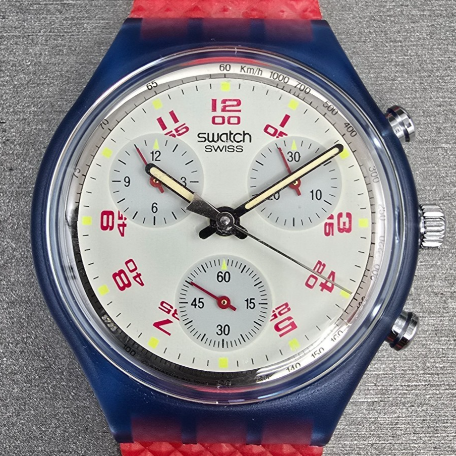 Swatch Chrono JFK Watch Men 37mm White Dial Blue Case SCN103 New Battery NOS1