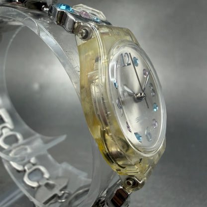Swatch Menthol Tone Watch Women 25mm Silver Dial Clear Case LK292G New BatteryJK3