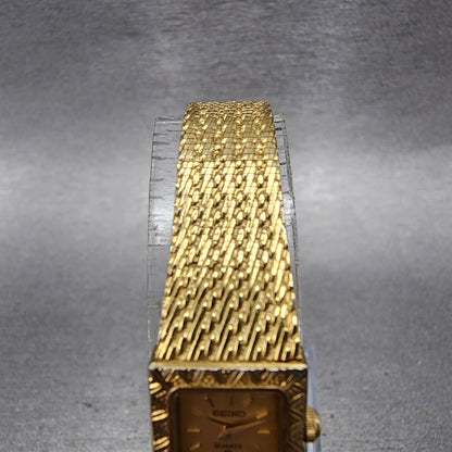 Seiko Tank Watch Women 13mm Champagne Dial Gold Tone 1e205040 New Battery4