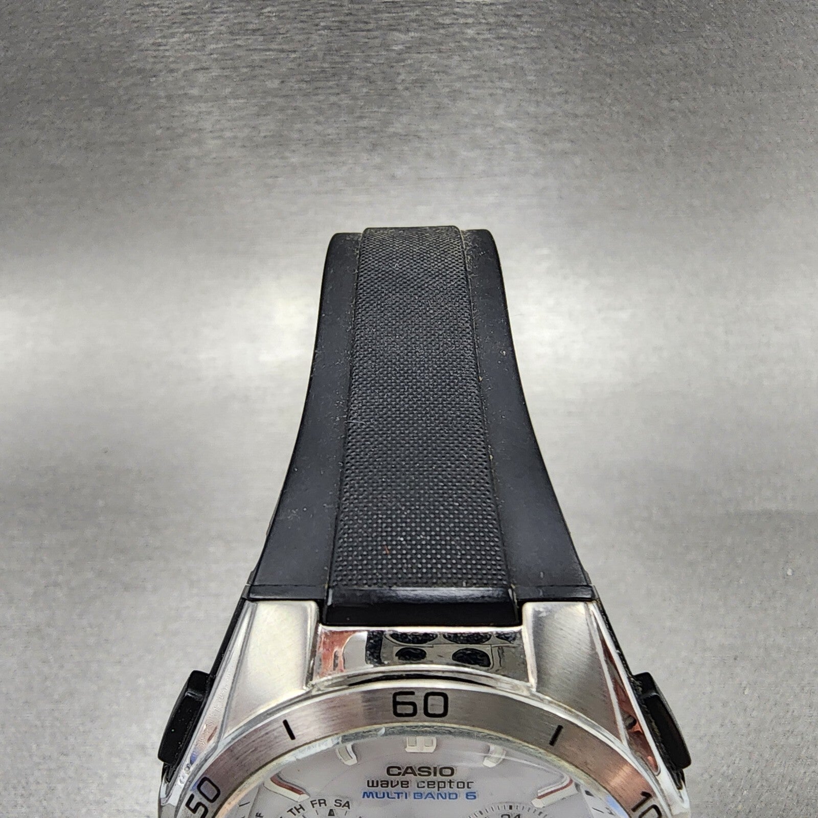 Casio Wave Ceptor Solar Watch Men 43mm White Dial Silver Tone Chronograph Runs4