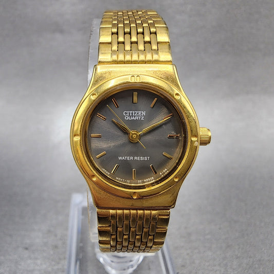 Citizen Watch Women 20mm Black Dial Gold Tone Round Vintage New Battery0