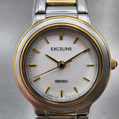 Seiko Exceline Watch Women 22mm White Dial Two Tone Round 4N210320 New Battery1