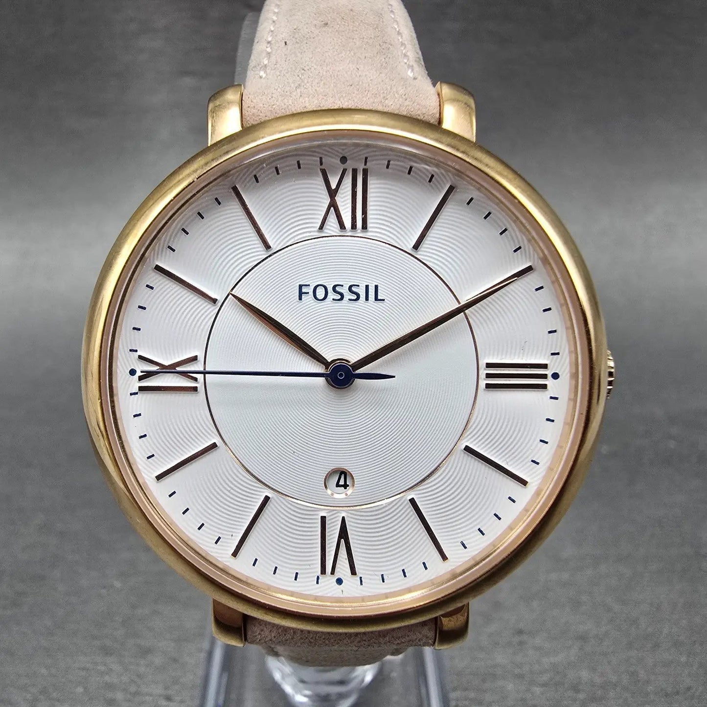Fossil Watch Women 36mm White Dial Rose Gold Tone Round Date ES4202 New Battery0