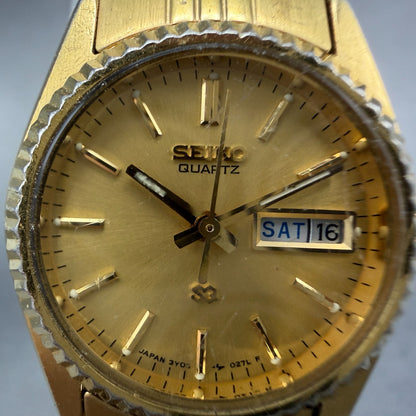 Seiko SQ Watch Women 24mm Gold Dial Gold Tone Daydate 3Y03-0169 New Battery1
