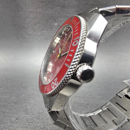 Victorinox Swiss Army Lancer Dive Watch Men 39mm Red Dial Silver Tone Date PARTS3