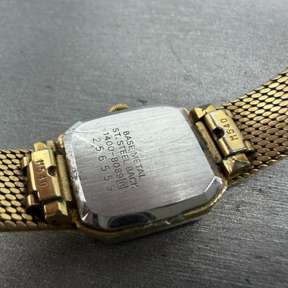Seiko Tank Watch Women 18mm Champagne Dial Gold Tone 1400-8089 New Battery9