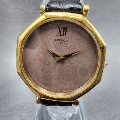Seiko Watch Women 25mm Brown Dial Gold Plated Octagon 18-0150 New Battery